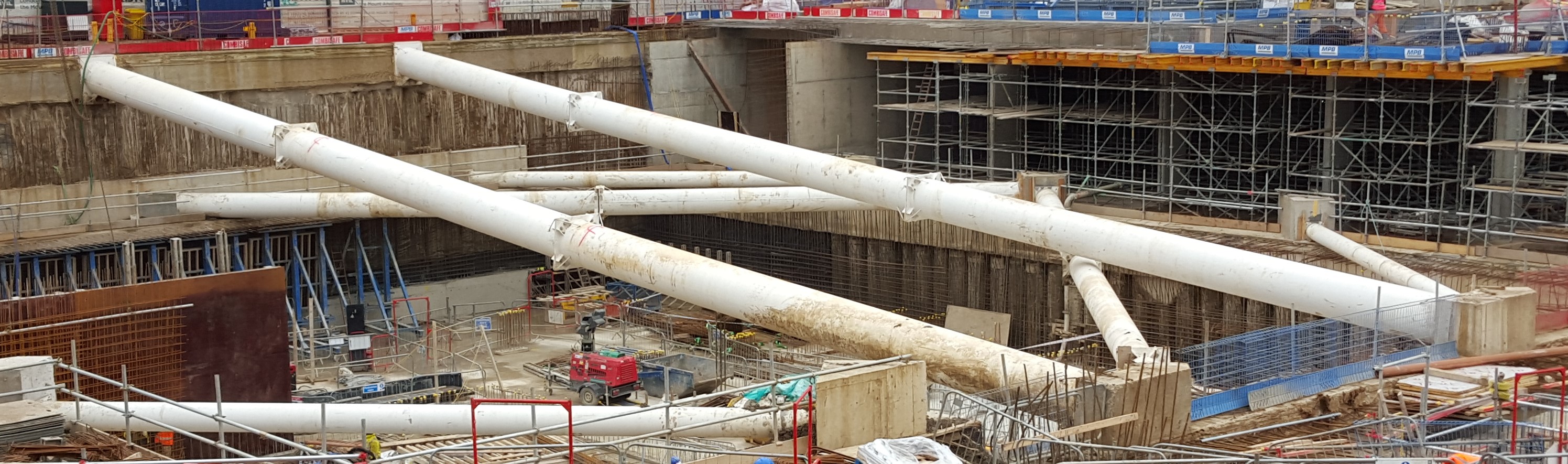 Image of temporary works supporting facade retention of Grade I listed building